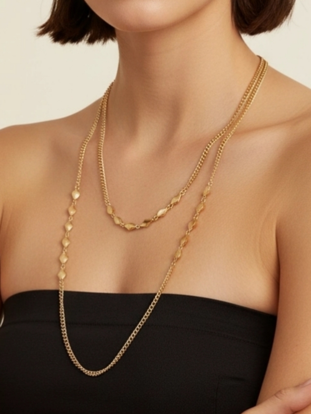 Monet Gold Tone Womens Necklace Chain Link With Diamond Shape Accents Minimalist